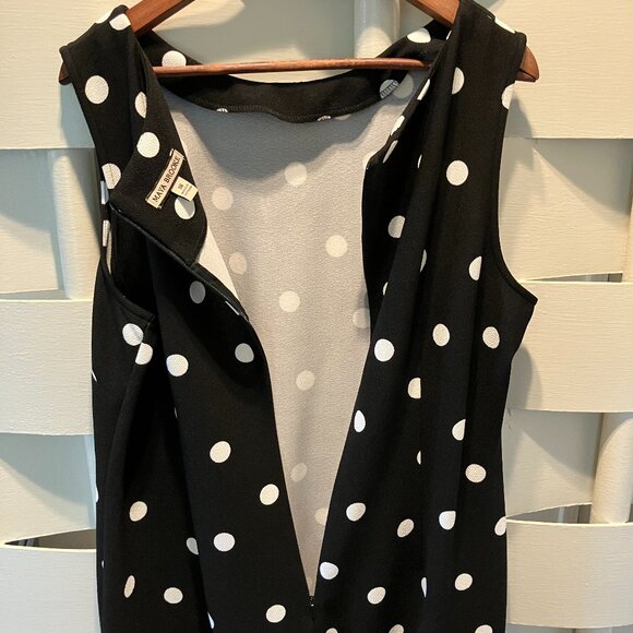 Maya Brooke Black & White Polka Dot Sleeveless Midi Dress 18 - Picture 3 of 6